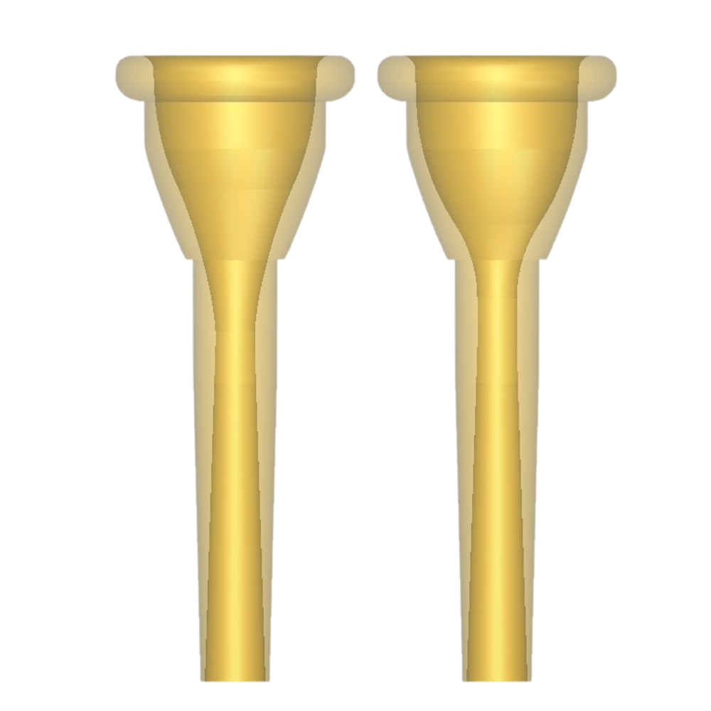 Comparativo entre copo em V H2 e copo em U H2U para bocal de trompa Padovani Music